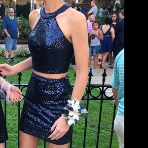 MORI LEE navy blue homecoming dress